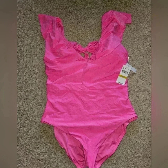 Trina turk sway ruffle plunge bathing suit size 14 - Picture 3 of 6